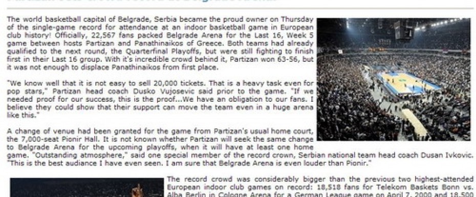 Partizan oborio rekord Evrolige po poseti!
