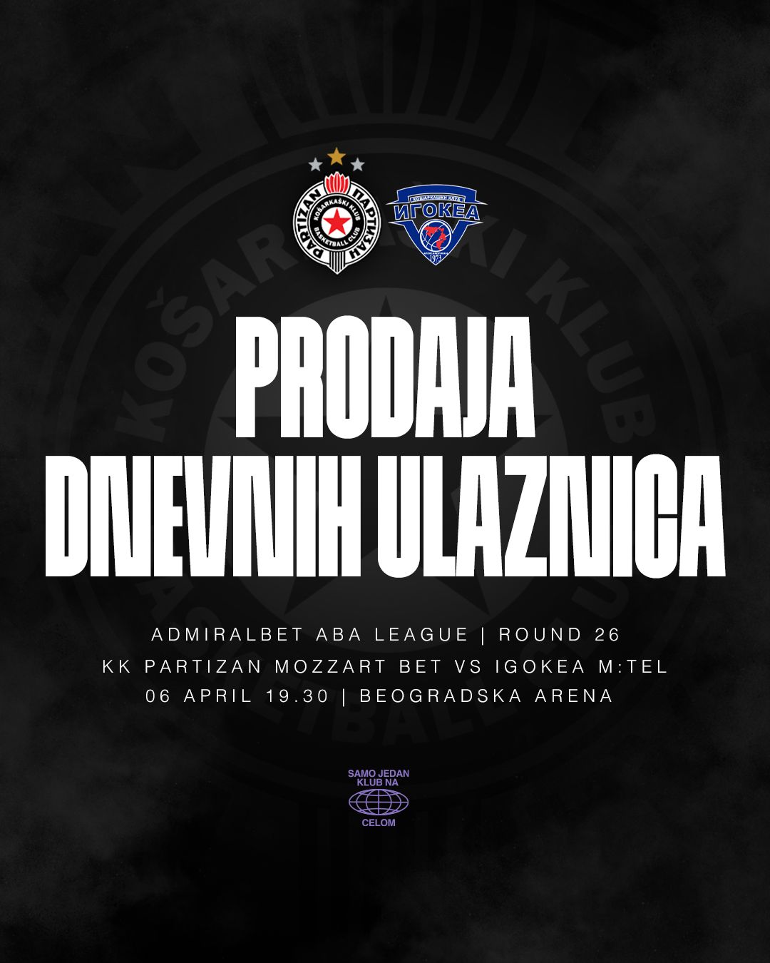 U sredu, 2. aprila počinje prodaja dnevnih ulaznica za utakmicu protiv Igokee