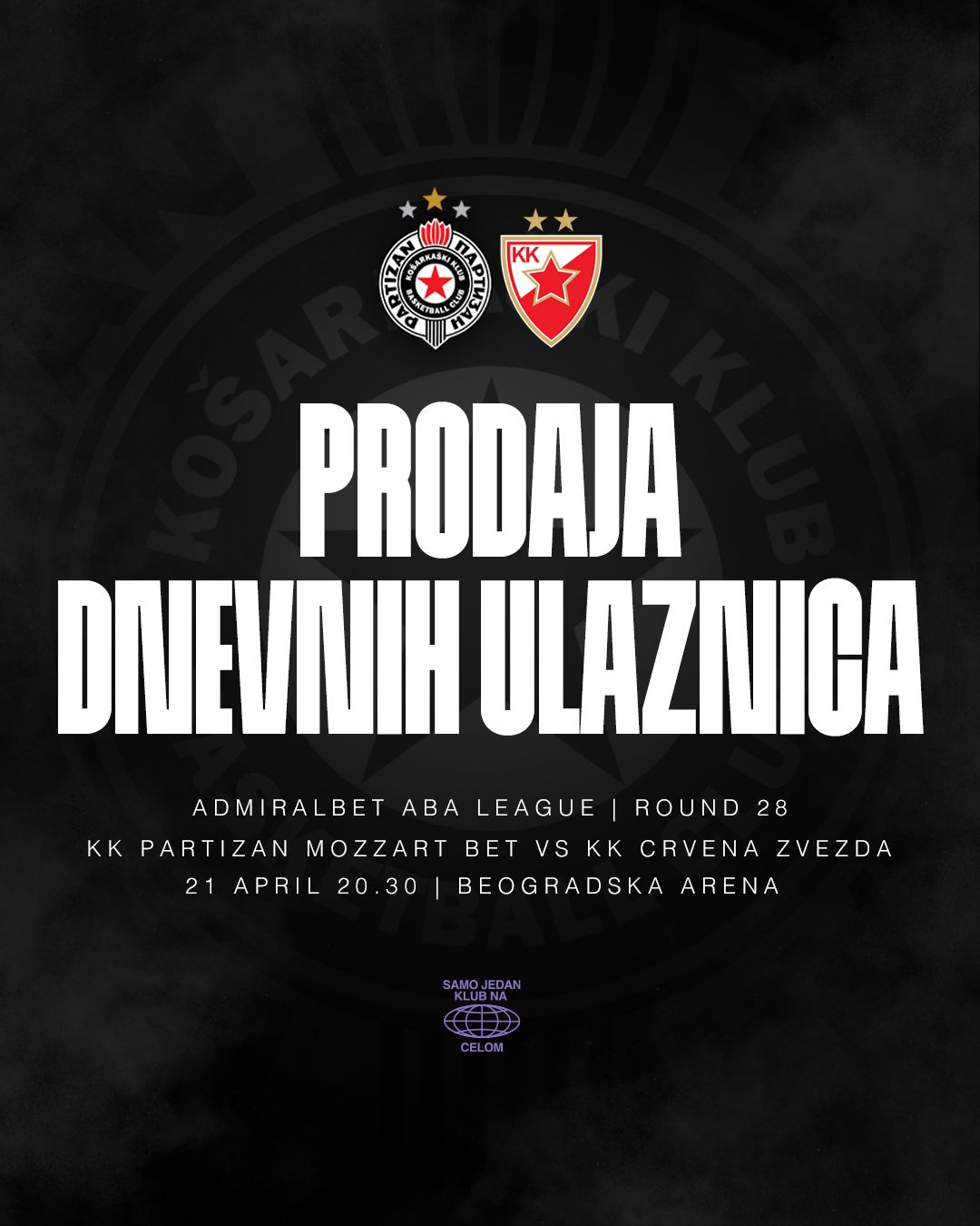 U četvrtak, 17. aprila počinje prodaja dnevnih ulaznica za utakmicu protiv Crvene zvezde