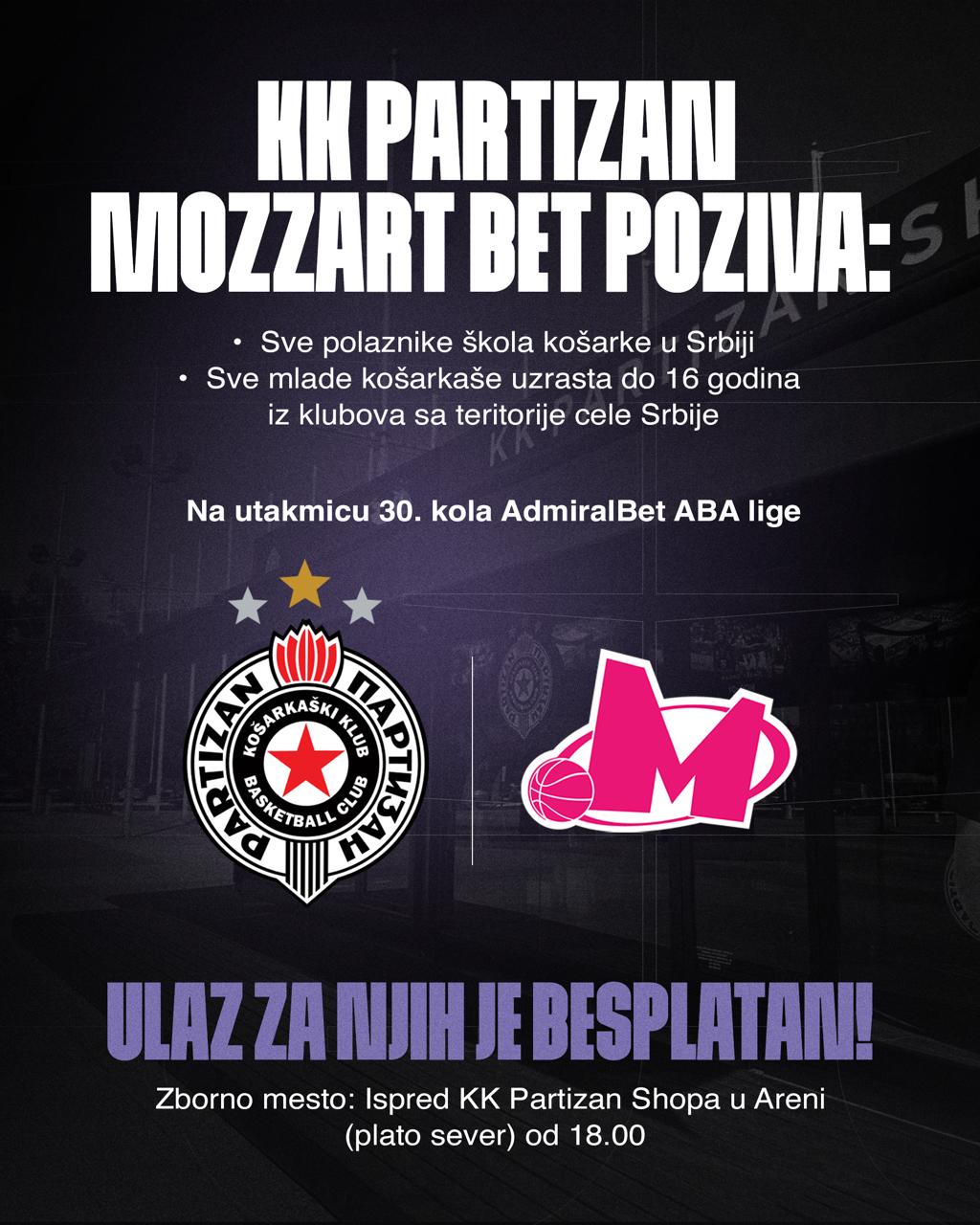 Partizan Mozzart Bet - Mega: Besplatno za sve košarkaše uzrasta do 16 godina