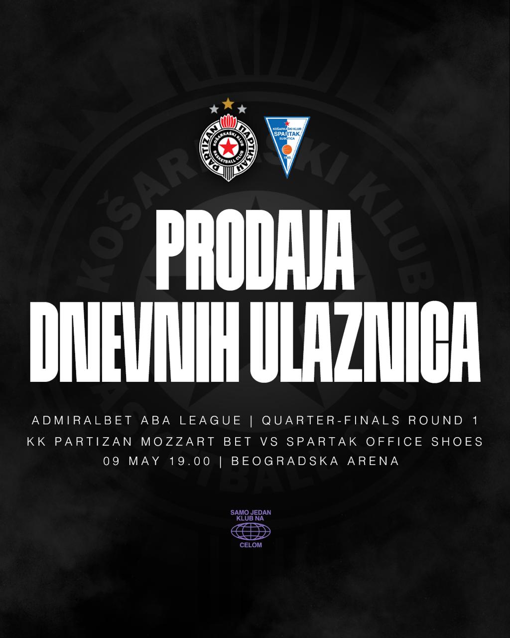 Počinje plej-of AdmiralBet ABA lige: Prodaja dnevnih ulaznica za prvi četvrtfinalni duel protiv Spartaka počinje sutra
