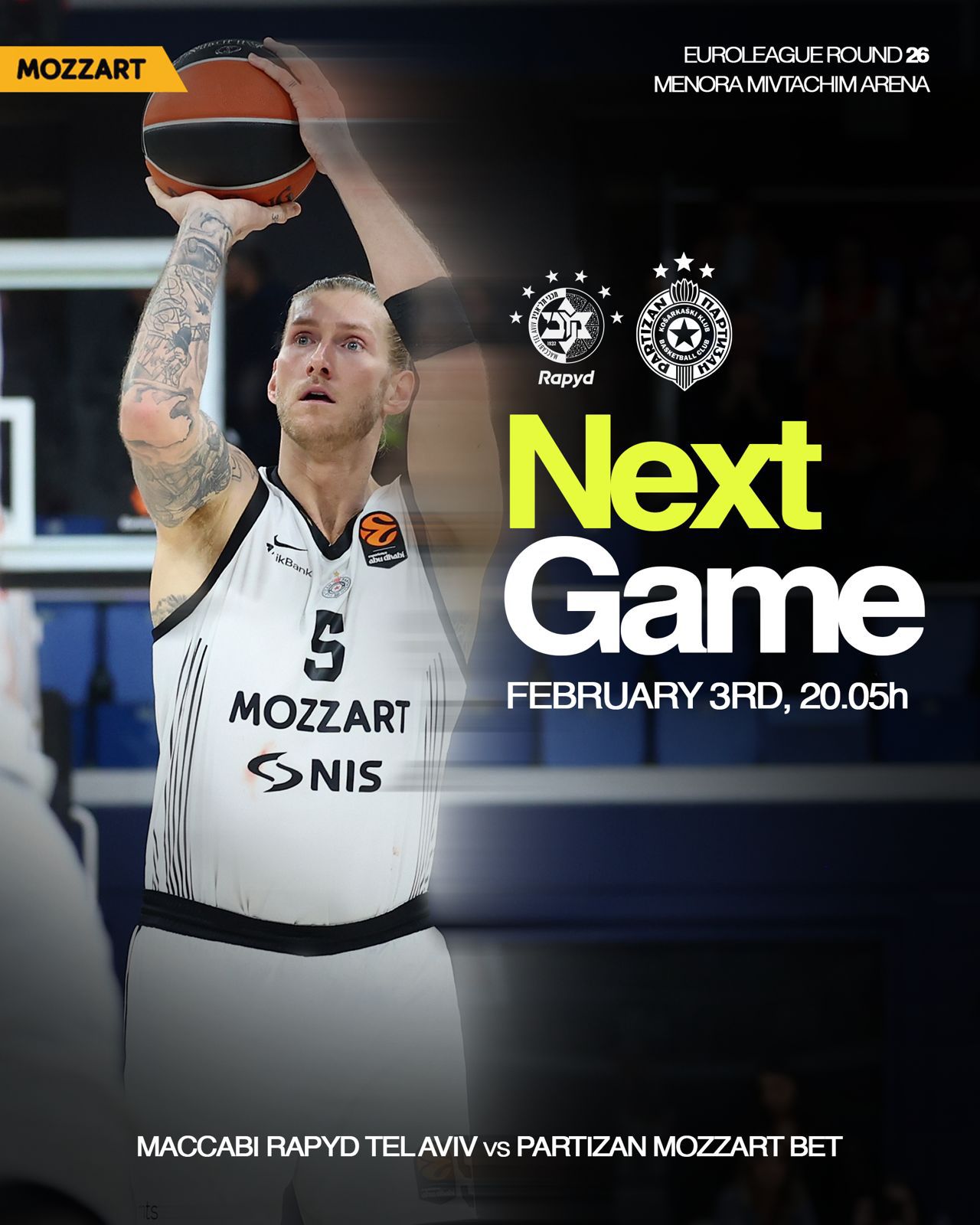 Partizan Mozzart Bet sutra u Tel Avivu protiv Makabija
