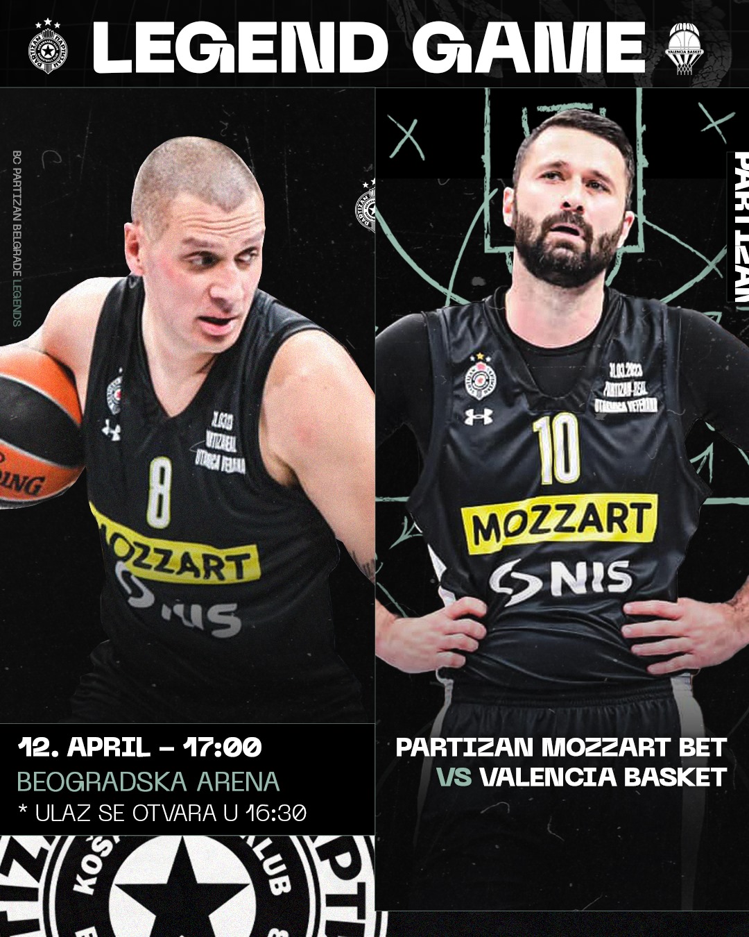 Legende Partizana i Valensije u petak od 17 časova na parketu Beogradske arene